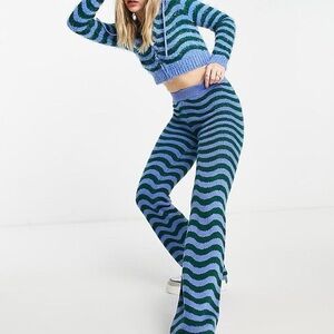 NWOT Collusion Striped Blue and Green Knit Pants Sz 12